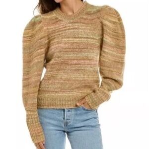LoveShackFancy Tan and Pink Crew Neck Sweater